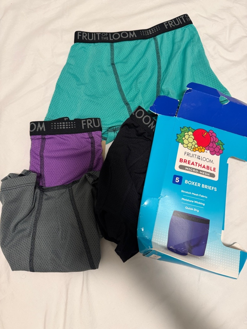 Fruit of the Loom Kids Breathable Boxer Briefs - Teal, Purple, Gray, Black